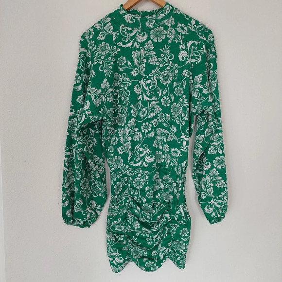 ZARA Jacquard Knit Floral Balloon Sleeve‎ Dress Green Size Small - Picture 3 of 8